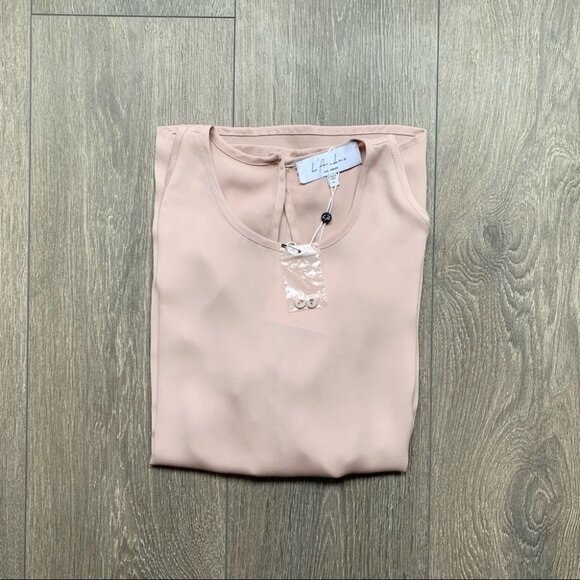 Revolve L'Academie Cold Shoulder Tie Long Sleeve Blouse Taupe Pink Size Medium - Picture 2 of 16